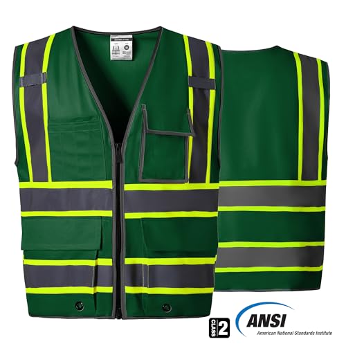 10 pockets safety vest, class 2 high visibility security with zipper, hi vis vest with reflective strips, ansi/isea standard, construction work vest for men & women (green,l) 10 pockets safety vest, class 2 high visibility security with zipper, hi vis vest with reflective strips, ansi/isea standard, construction work vest for men & women (green,l)