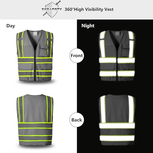 10 pockets safety vest, class 2 high visibility security with zipper, hi vis vest with reflective strips, ansi/isea standard, construction work vest for men & women (grey,l) 10 pockets safety vest, class 2 high visibility security with zipper, hi vis vest with reflective strips, ansi/isea standard, construction work vest for men & women (grey,l)