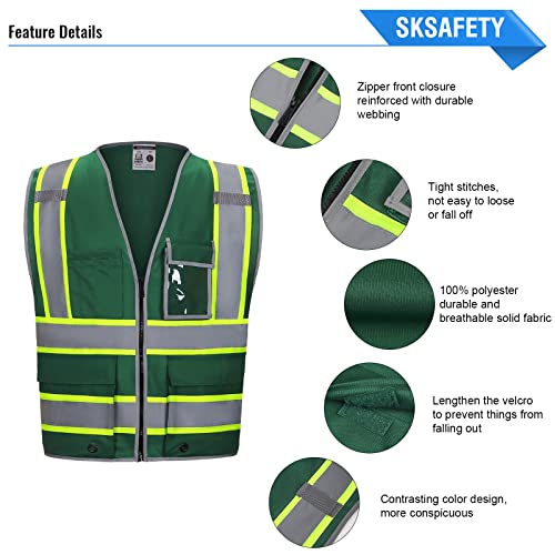 10 pockets safety vest, class 2 high visibility security with zipper, hi vis vest with reflective strips, ansi/isea standard, construction work vest for men & women (green,l) 10 pockets safety vest, class 2 high visibility security with zipper, hi vis vest with reflective strips, ansi/isea standard, construction work vest for men & women (green,l)