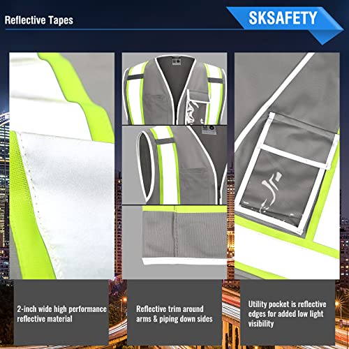 10 pockets safety vest, class 2 high visibility security with zipper, hi vis vest with reflective strips, ansi/isea standard, construction work vest for men & women (grey,l) 10 pockets safety vest, class 2 high visibility security with zipper, hi vis vest with reflective strips, ansi/isea standard, construction work vest for men & women (grey,l)