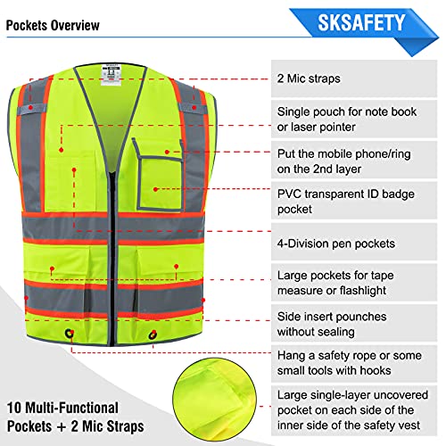 10 pockets safety vest, class 2 high visibility security with zipper, hi vis vest with reflective strips, ansi/isea standard, construction work vest for men & women (lime, 2xl) 10 pockets safety vest, class 2 high visibility security with zipper, hi vis vest with reflective strips, ansi/isea standard, construction work vest for men & women (lime, 2xl)