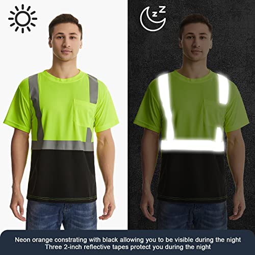 high visibility classic t shirts quick dry class 2 safety shirts for men&women, quick dry reflective short sleeve breathable birdeyes t shirt with pocket for construction work. 2xl high visibility classic t shirts quick dry class 2 safety shirts for men&women, quick dry reflective short sleeve breathable birdeyes t shirt with pocket for construction work. 2xl